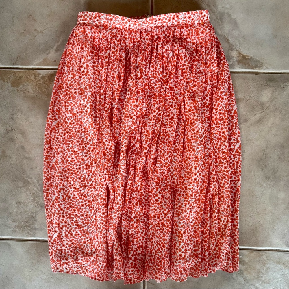 J. Crew Floral Red/White/Black Midi Skirt | Size 0